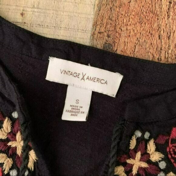 Vintage America women's size small embroidered babydoll tee in Black and Red - Picture 5 of 7